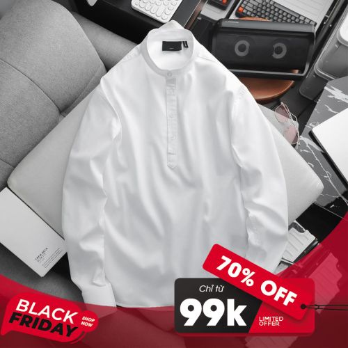 [M-6XL] Sơ Mi Cổ Trụ Tay Dài