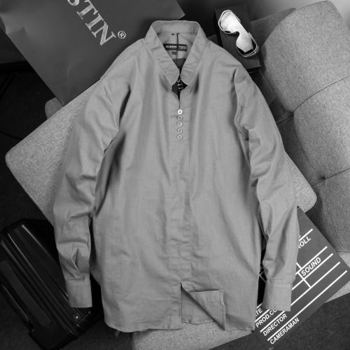 [size 6XL] Sơ Mi Linen Lơ Vê Xám