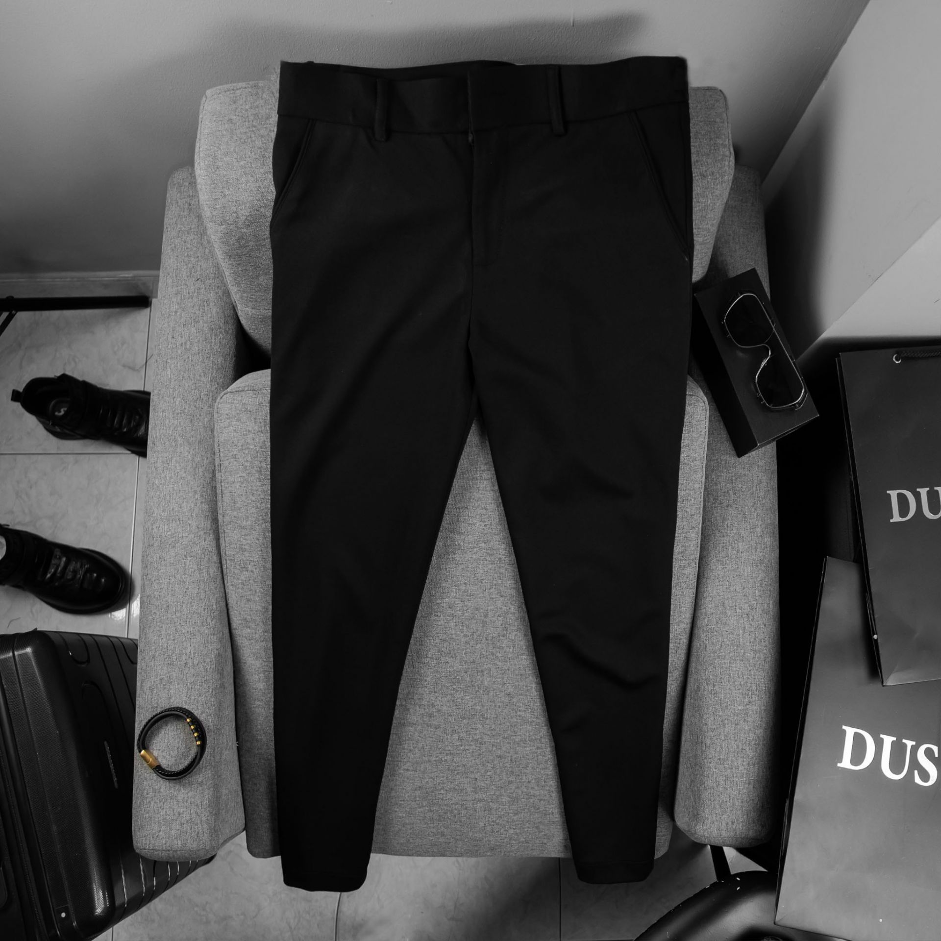 [size 30-34] Quần Tây Giấu Nút Đen Deluxe